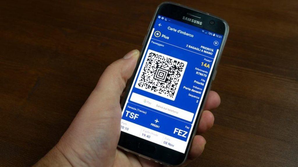 Digitálny palubný lístok Ryanair v mobilnej aplikácii namiesto papierovej karty.