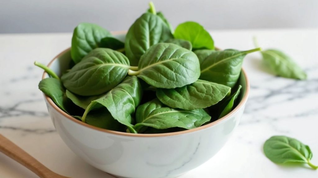 Čerstvý baby špenát pripravený na použitie v tvarohovej nátierke