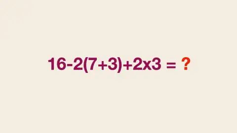 Matematický príklad 16-2(7+3)+2x3 s otáznikom na konci