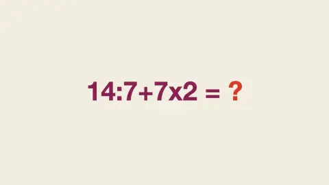Matematická hádanka 14 : 7 + 7 × 2 s otáznikom – jednoduchý príklad, ktorý mätie ľudí na internete.