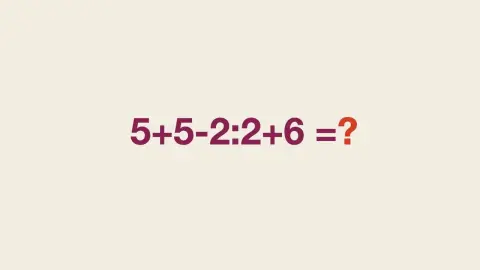 Matematická úloha 5+5-2:2+6=? zobrazená ako jednoduchá rovnica na svetlom pozadí.