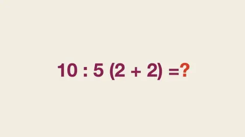 Matematická úloha 10 : 5 (2 + 2) s otáznikom na konci