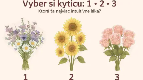 Tri kytice na pastelovom pozadí – lúčne kvety, slnečnice a ruže. Intuitívny test osobnosti podľa výberu obľúbenej kytice.