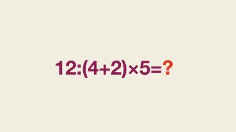Matematická hádanka 12 : (4 + 2) × 5 s otáznikom na svetlom pozadí