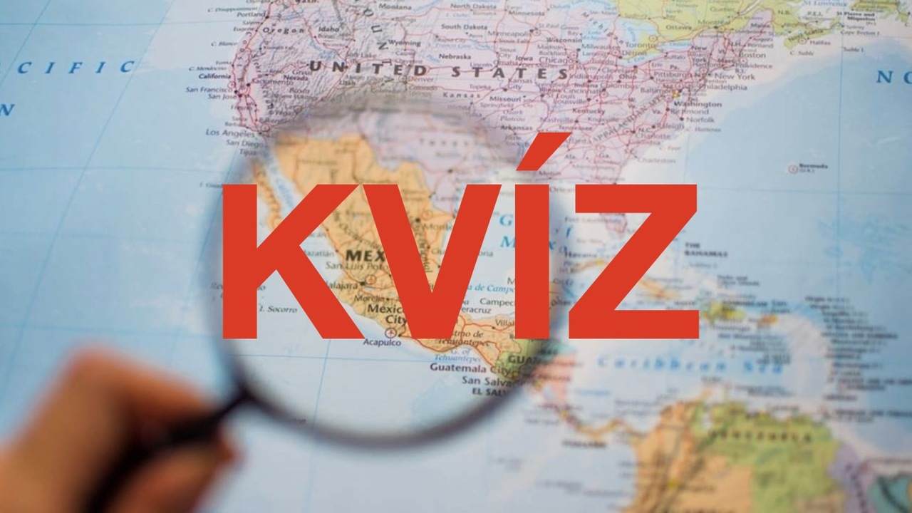 Mapa sveta pod lupou so zvýrazneným nápisom „Kvíz“.