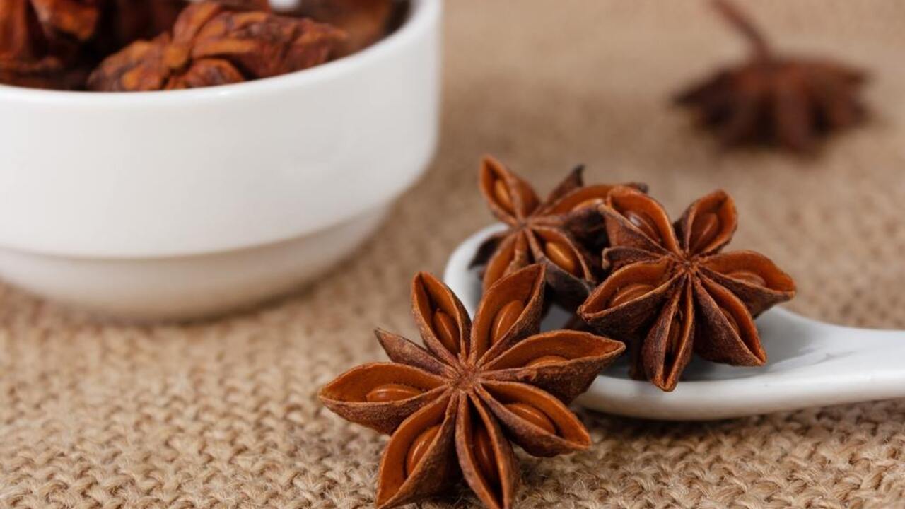 Hviezdicový aníz položený na lyžici, tradičná korenina používaná pri prechladnutí
