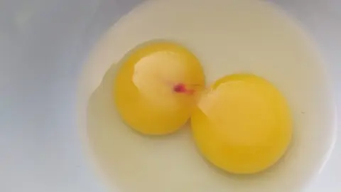 Rozbité vajce s malou červenou škvrnou na žĺtku