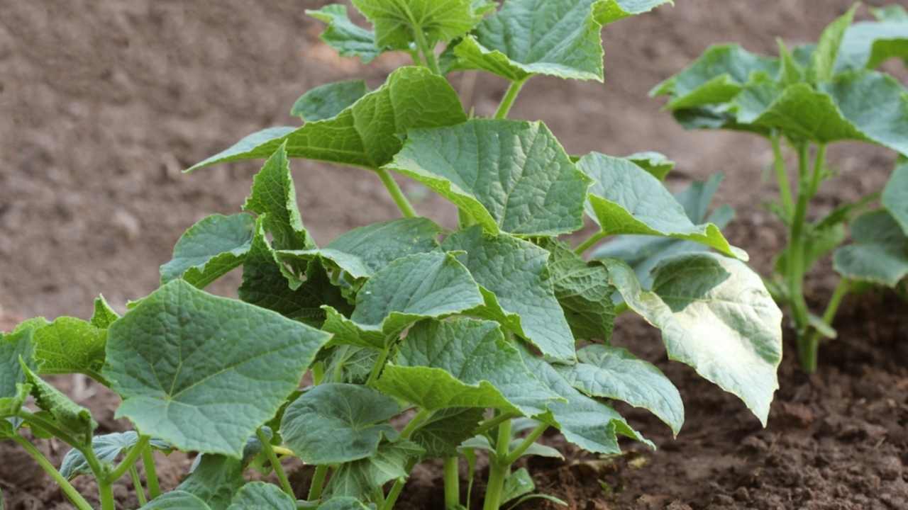 Mladé sadenice uhoriek v tmavej pôde pripravené na prihnojovanie