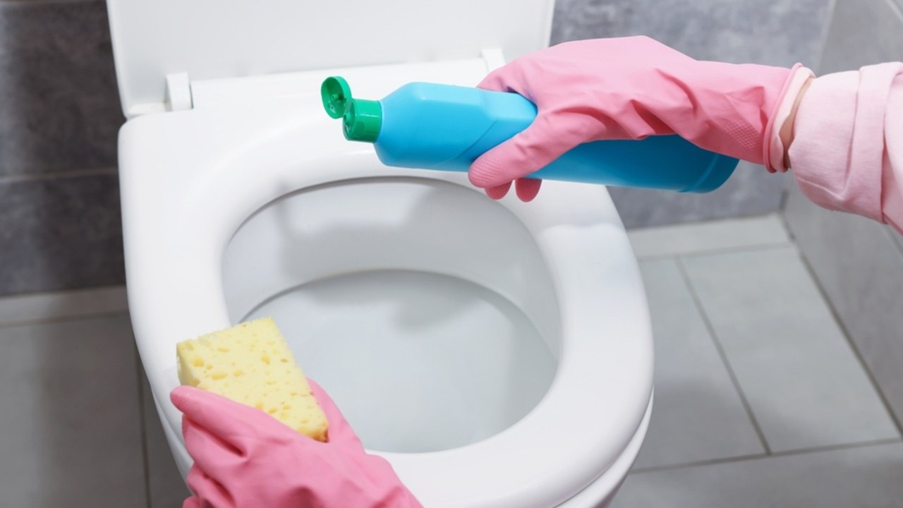 Žena čistí toaletu WC