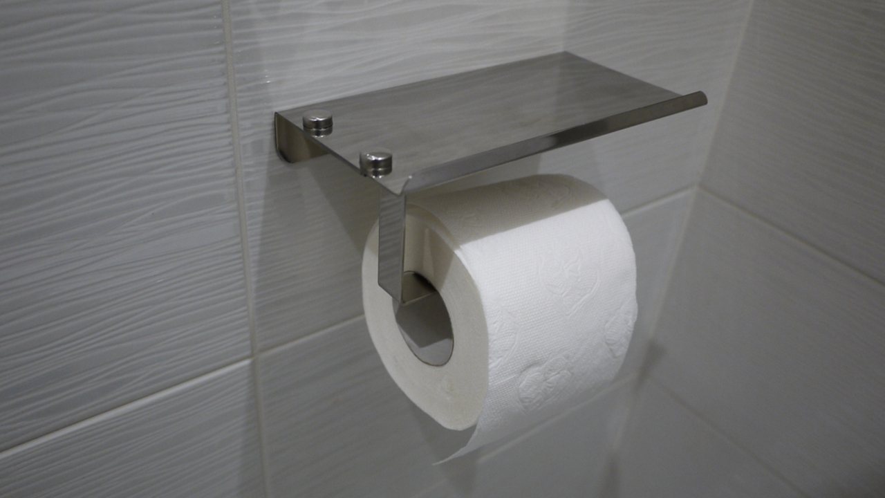 Držiak na toaletný papier (s poličkou na smartfón) na toalete